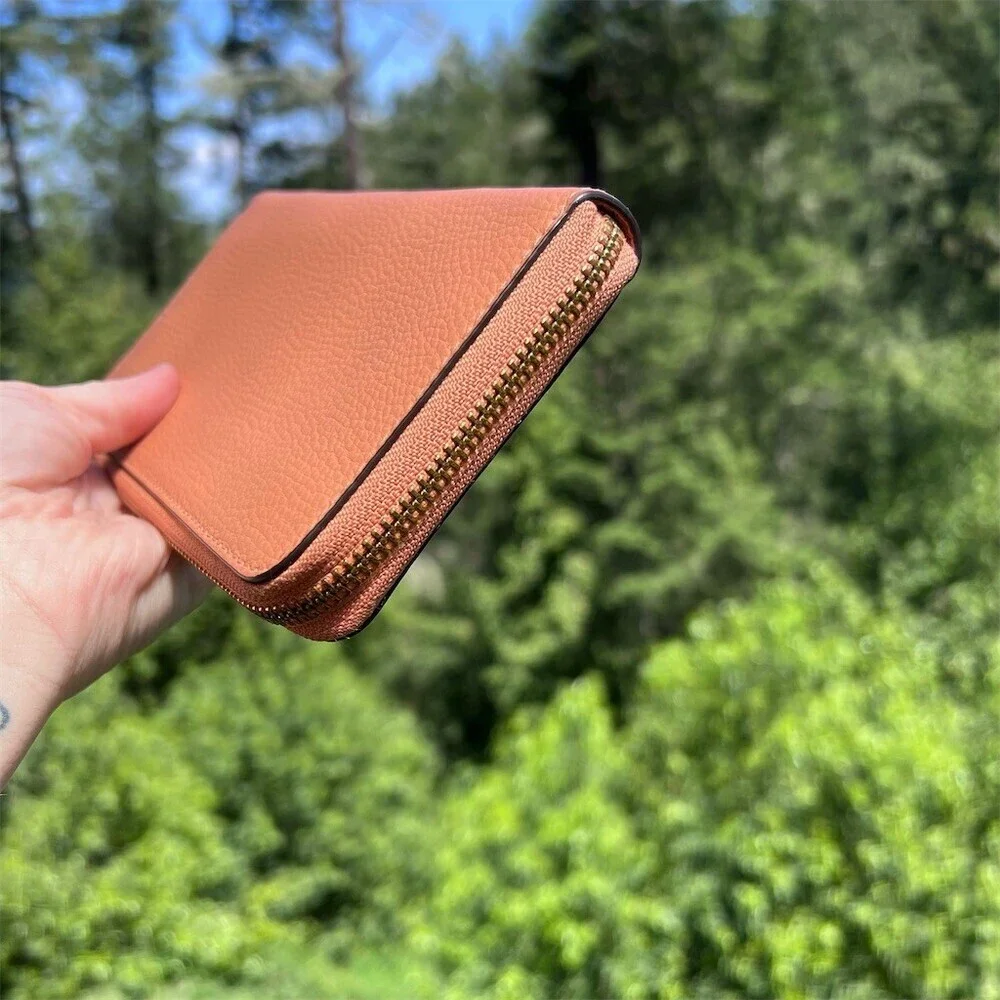 COACH Long Zip-Around Wallet Burnt Orange Pebble Leather Gold Hardware AUTHENTIC